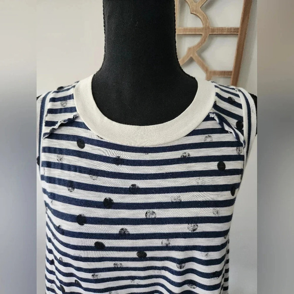 Stateside Striped and Polka Dot Navy and White Tank Top Womens Small - Picture 2 of 6